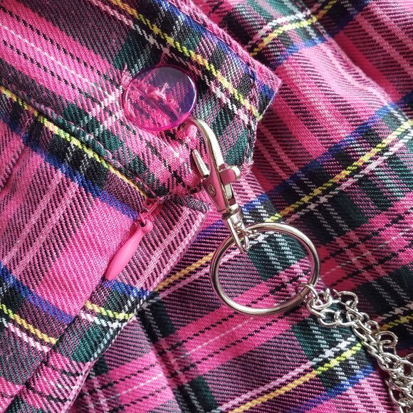 Cute Pink Tartan Punk Kilt w/ wallet chain DIY custom + ooak - Picture 5 of 14